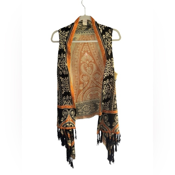 Christina Tops - CHRISTINA Vibrant Orange and Black Knit Top size L 100% acrylic